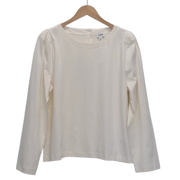NEW J. CREW Factory Puff-sleeve button-back top in Ivory Cotton Knit Size Large - Picture 3 of 8